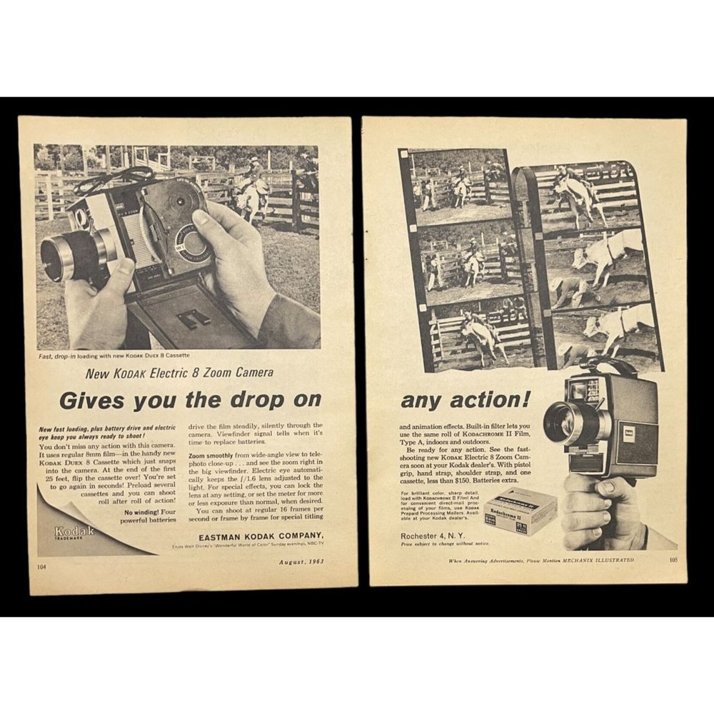 Eastman Kodak Electric 8 Zoom Camera Print Ad Vintage 1963 2 Page